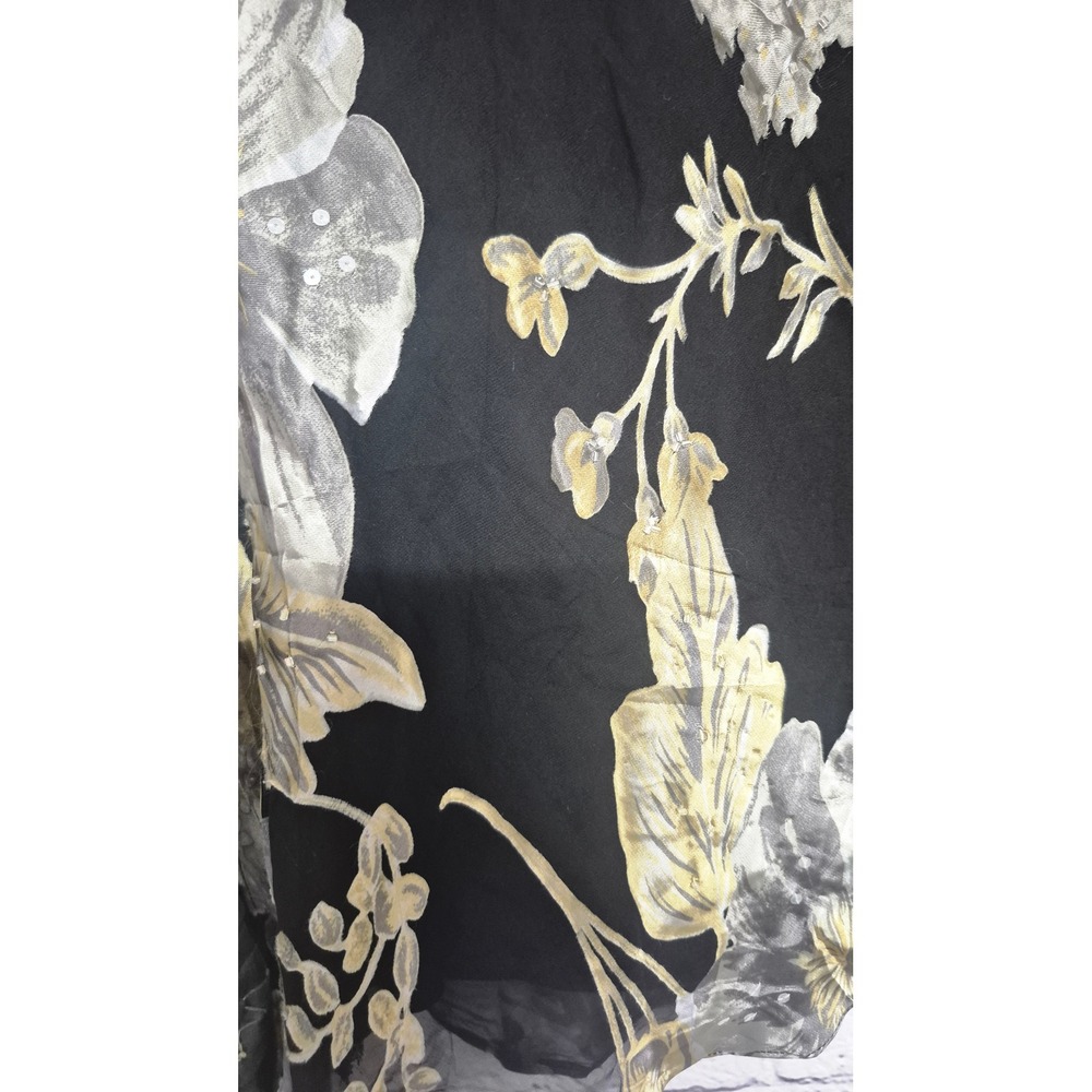 Sheer Black Floral Bell Sleeve Blouse with Sequins‎ and Lettuce Edge Hem - Picture 6 of 9